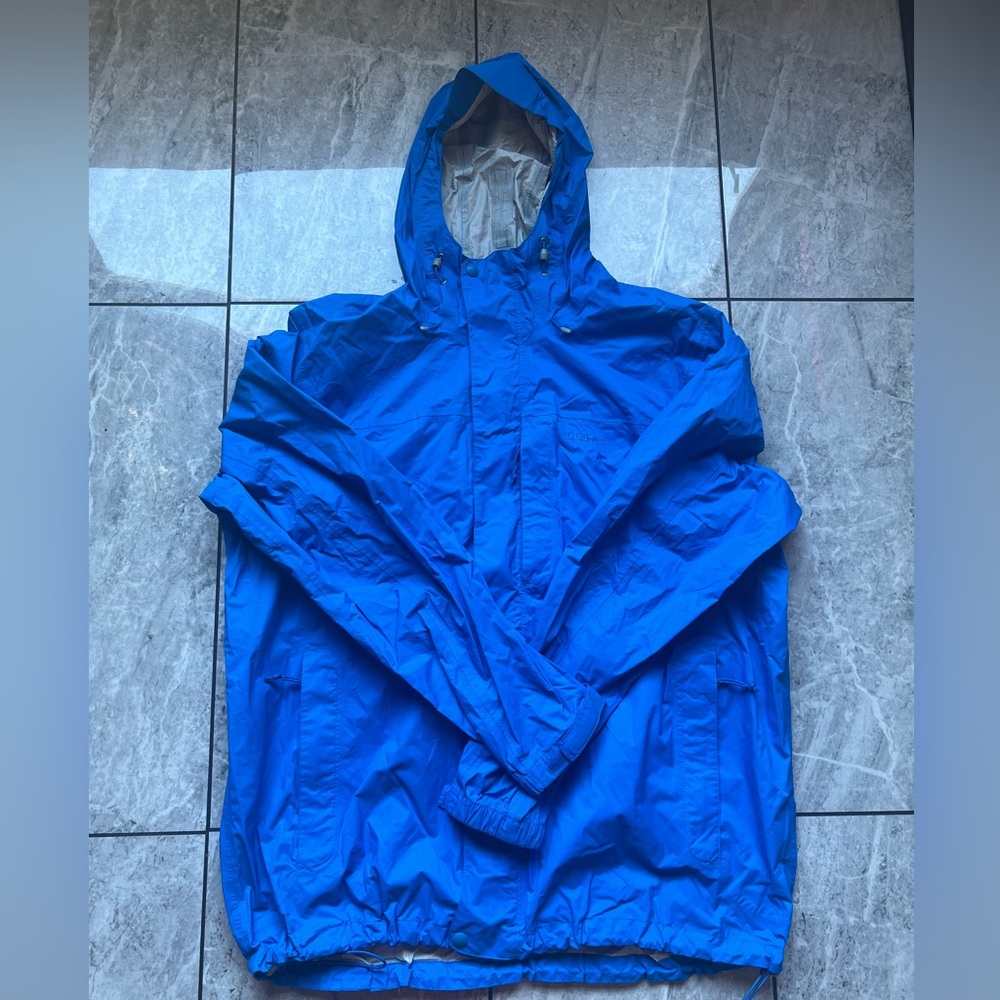 L.L. Bean Mens Blue 100%Nylon Long Sleeve Windbreaker Hooded Jacket Full Zip XLT